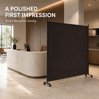 Paravent de bureau portable 180x180cm en tissu polyester noir, séparateur de pièce mobile avec roulettes pour aménagement de bureaux commerciaux