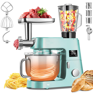 Robot culinaire multifonction 3-en-1 silencieux de 5,7 L avec mixeur, hachoir à viande et batteur sur socle pour pâte et gâteaux - Product Image 1