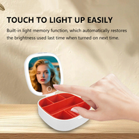 Miroir de Maquillage LED Portable 2-en-1 Tactile Intelligent Rechargeable CF avec Boîte à Bijoux de Voyage pour Bagues et Boucles d'Oreilles