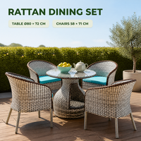 Ensemble de chaises de salle à manger d'extérieur en rotin tressé, style chinois moderne, trois pièces, avec structure en fer, pour cour, jardin, hôtel, terrasse