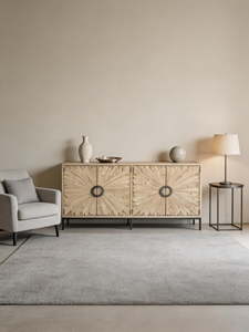 Modern Reclaimed Wood 4-Door <b>Storage</b> Cabinet Sideboard with Antique Silver Iron Base for Living Room or Hotel - Product Image 3