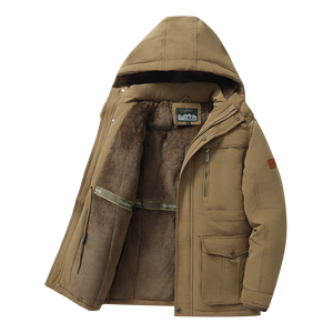 Veste polaire décontractée longue pour homme avec logo personnalisé ODM, coupe-vent, fermeture éclair, pour l'automne et l'hiver, avec capuche et doublure en polyester - Product Image 1