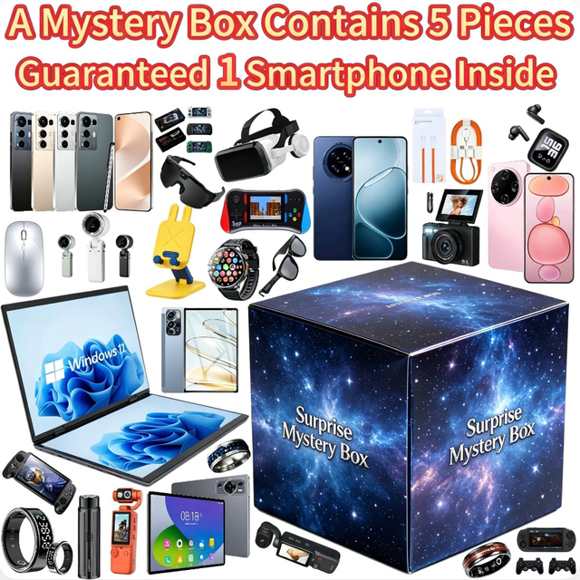 Guaranteed Smartphone Inside 5 Pieces Electronic Mystery Box Surprise With Smartphone Smart Watch Earbuds Power Bank Random