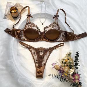 Ensemble de lingerie sexy pour femmes, nouvelle collection, ultra-fin, sans bretelles, brodé, semi-transparent - Product Image 1