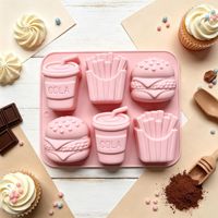 Moule en silicone HY à 6 cavités pour fast-food, hamburgers, cola, chips, chocolat, gelée, savon, bougies, plâtre, jouets pour enfants, outils de pâtisserie
