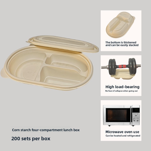 Boîte à lunch jetable en amidon de maïs | Récipient à emporter de repas commercial | Boîte à lunch dégradable résistante aux hautes températures - Product Image 4