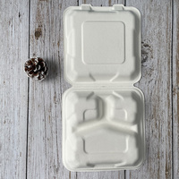 Boîte à lunch à 3 compartiments, 8 pouces, 9 pouces, boîte à lunch biodégradable en bagasse de canne à sucre, vaisselle, contenants alimentaires