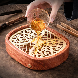 Rosewood Oval <b>Tea</b> Tray With Carved Design For Kung Fu <b>Tea</b> <b>Set</b> - Product Image 3