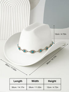 Sombrero de Vaquero de Fieltro de Moda Chic con Cinturón de Piedras Turquesas, Sombreros de Vaquero del Oeste para Mujer - Product Image 2