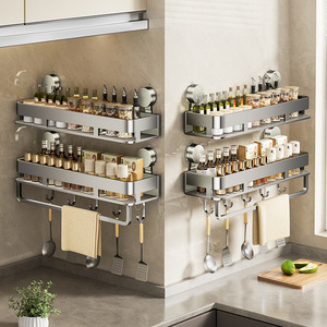 Étagère à épices murale sans perçage, multifonctionnelle, avec crochets pour épices et condiments - Product Image 2