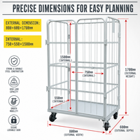 Chariot de manutention robuste pliable sur mesure avec cage en maille pour entrepôt et magasin, conteneur à roulettes