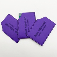 Porte-cartes simple en cuir PU violet avec logo personnalisé, étui pour cartes à une fente, étui pour cartes de visite