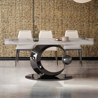 Meubles de salle à manger modernes de luxe table en marbre avec planche de roche panneau de bois d'entrée de base en acier inoxydable titane noir style élégant