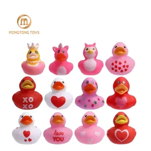 Promotion Bath Floating Toy Pink Branded Bulk Silicone Little Mini Heart Print Valentine Rubber Ducks