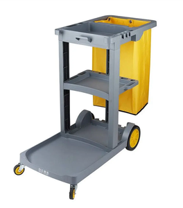 AF08170B Chariot de nettoyage multifonctionnel en plastique Baiyun, design simple, pour hôtel, avec 4 roues pivotantes, capacité de 150 lb, gris bleu - Product Image 1