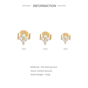 CANNER Juego de 3 Piezas de Plata de Ley 925, Aretes Minimalistas con Flores y Diamantes, Mini Aretes Pequeños con Circonita para Niñas, Joyería de 18k - Product Image 3