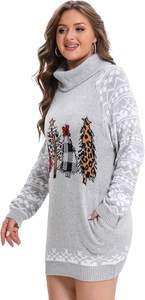 OEM/ODM personalizado mujer feo suéter vestido de gran tamaño Navidad Jumper manga larga cuello alto árbol de Navidad pulóver con bolsillo - Product Image 4
