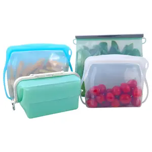 BPA Free Leak Proof Bag Resealable Silicone Snack Storage Food Bags Ziplock Stand Up Pouch For Food Storage Reusable Container