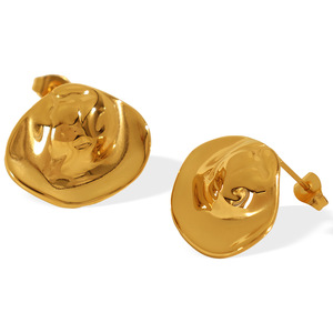 <b>Stud</b> Earrings <b>Titanium</b> Steel Gold Plated Irregular Folds Geometric Design For Fashion Wear - Product Image 5