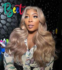 วิกผมสีบลอนด์นมชาแบบใส HD ขนาด 13x6 นิ้ว สำหรับวิกผมสีบลอนด์ประกายเทา พร้อมผมเบบี้แฮร์ ความหนาแน่น 200%  แบบ Pre-Plucked  ทรงบอดี้เวฟ ผมแท้ - Product Image 1