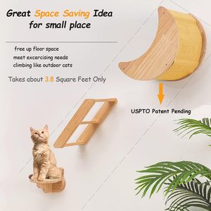 Árbol para gatos montado en la pared de 2 niveles, estructura de madera para trepar, cama para gatos, poste rascador para espacios pequeños - Product Image 1