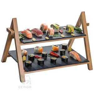 Support à gâteau rond classique en bambou naturel non toxique à 2 niveaux pour servir des pâtisseries lors de fêtes et de buffets - Product Image 1