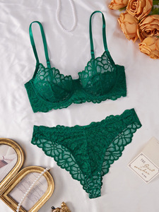 Conjunto de lencería de encaje semitransparente con aros para mujer, sujetador y tanga, elegante, 2 piezas, OEM ODM, venta al por mayor - Product Image 2