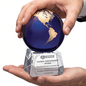 Trofeo in Cristallo a Forma di Globo Personalizzato, Design Tricolore Nero Blu Verde, Riconoscimento Aziendale per Celebrazioni - Product Image 5
