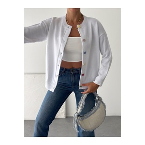 Cardigan en tricot basique boutonné blanc, taille standard S M L XL, vêtements pour femmes - Product Image 2