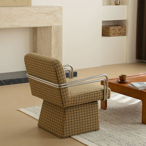 Sillón Moderno y Sencillo con Diseño de Cuadrícula, Tapizado, Azul, Giratorio, para Sala de Estar, Dormitorio, Apartamento, Comedor o Hotel - Product Image 3