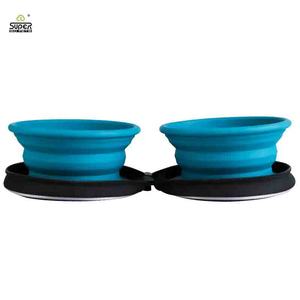 Mangkuk anjing lipat perjalanan portabel dan silikon 400ml + 400ml dengan klip mangkuk anjing dipersonalisasi buatan Tiongkok - Product Image 3