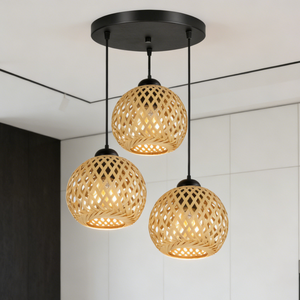 New Bamboo Lighting <strong>Lamps</strong> Wicker <strong>Rattan</strong> Wave <strong>Shade</strong> Bamboo E27 Pendant Light Dining Room Hanging Chandeliers Lantern Fixture - Product Image 1