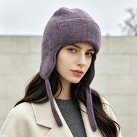 Bonnet d'hiver en laine tricoté avec cache-oreilles, doublure polaire chaude, style aviateur pour femme, avec cordons de serrage et face texturée – Vente en gros