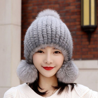 Gorro de Punto Grueso, Cálido, Cómodo y Elegante para Mujer, Hecho a Mano con Piel de Visón Auténtica, Ajustable, Ideal para Viajes y Uso en Múltiples Ocasiones