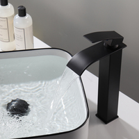 Robinet de lavabo cascade, mitigeur eau chaude/froide, acier inoxydable noir, moderne, à poser sur le comptoir, 1 poignée, capteur tactile, céramique, garantie 3 ans