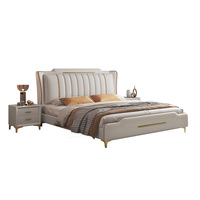 Nouveau lit double moderne minimaliste en bois massif de style italien, luxe léger, avec sommier à lattes et sommier à ressorts avec rangement surélevé, taille King-size