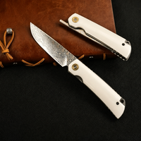 Couteau pliant EDC artisanal sur mesure, lame en acier Damas cuivré, manche en os de bœuf, couteau de poche de collection