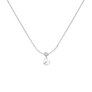 Collana con Pendente di Perla Coltivata Placcata in Oro 18K, Perla Bianca Rotonda AAA, Design Minimalista per Uso Quotidiano Femminile - Product Image 1