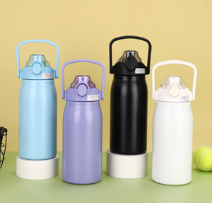 Nueva botella de agua deportiva de acero inoxidable 304 con correa de mano y tapa abatible, de gran capacidad, portátil para exteriores. - Product Image 1