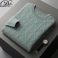Pull en tricot à col rond pour homme, manches longues, tricot torsadé, laine cachemire