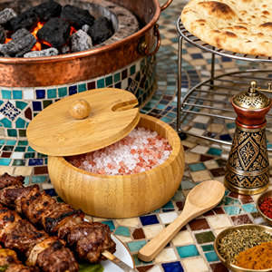 Tre bằng gỗ Muối gia vị Jar Muối lưu trữ container bát hộp với nắp và muỗng - Product Image 6