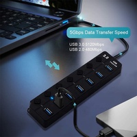 Adaptateur USB3.0 à 7 Ports, Hub Multiports USB 3.0 Portable avec Interrupteurs LED, Convertisseur de Transfert de Données 5 Gbit/s pour Ordinateur Portable et PC