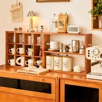 Support de rangement de tasses à 3 niveaux en bois de cerisier massif avec compartiment grillagé pour tasses à café, verres à eau, cuisine, bureau, personnalisable OEM