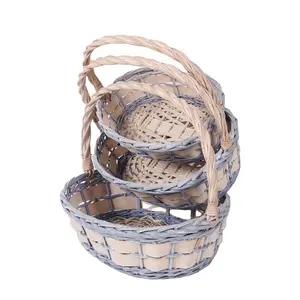 Cheap small wooden handle woven wicker tool storage basket for garden