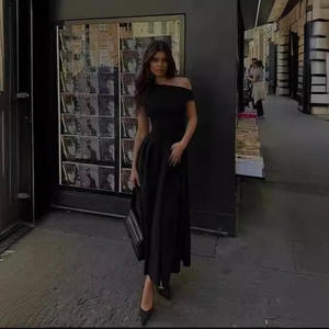 <span class=keywords><strong>Robe</strong></span> plissée élégante verte pour femmes, mode, col rond, manches courtes, patchwork, robes longues, nouvelle collection 2025, décontractée, bureau, streetwear - Product Image 4