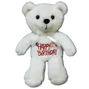 Happy Birthday White Teddy Bear Plush Toy With Embroider LOGO Wholesale Custom Cute Soft Stuffed Teddy Bear