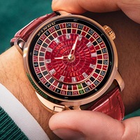 Nouvelle montre mécanique automatique de luxe pour homme, modèle 6628, avec bracelet en cuir, cadran analogique rotatif orné de pierres précieuses, verre saphir, couleur rouge brique