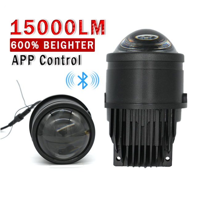 High Lumen 3.0 Inch APP Control Three Colors LED Projector Fog Lamp 15000LM 70W Waterproof Projector Lens Fog Light