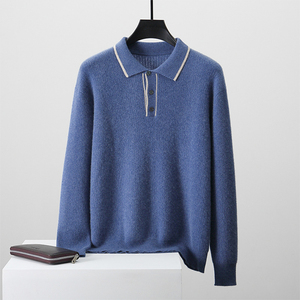 GUOOU Lapel Cashmere Inside Out Wearing Cashmere <strong>Polo</strong> 2023 New Jersey Men 100% Pure Cashmere Sweater - Product Image 2