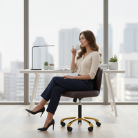Chaise de bureau pivotante ergonomique moderne et réglable en similicuir PU avec pieds dorés et base en fer pour bureau à domicile, chambre et salon